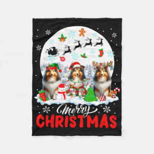 Merry Christmas Three Santa Elf Reindeer Shetland  Fleece Blanket