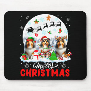 Merry Christmas Three Santa Elf Reindeer Shetland  Mouse Pad