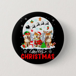 Merry Christmas Three Santa Elf Reindeer Shiba Inu 6 Cm Round Badge