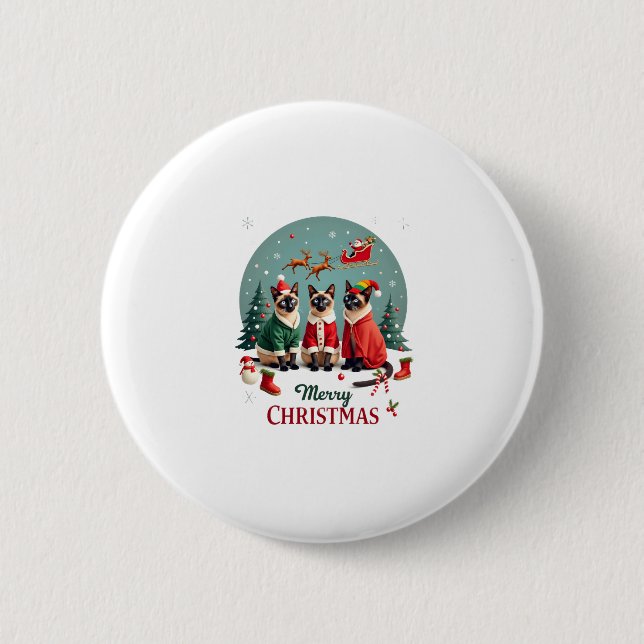 Merry Christmas Three Santa Elf Reindeer Siamese C 6 Cm Round Badge (Front)