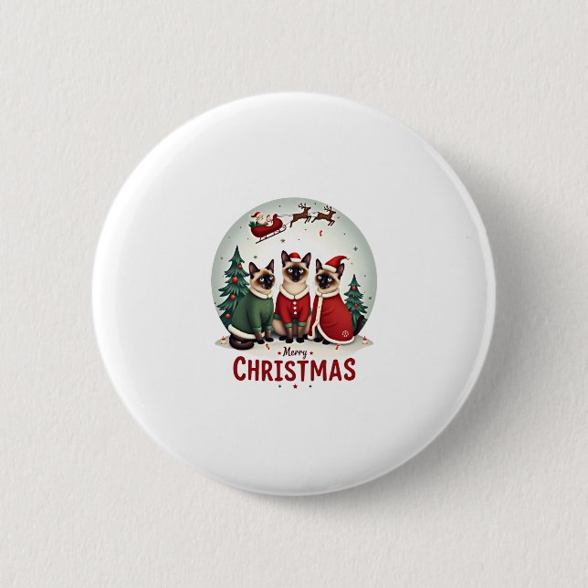 Merry Christmas Three Santa Elf Reindeer Siamese C 6 Cm Round Badge (Front)