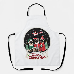 Merry Christmas Three Santa Elf Reindeer Siamese C Apron