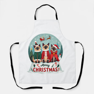 Merry Christmas Three Santa Elf Reindeer Siamese C Apron