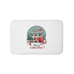 Merry Christmas Three Santa Elf Reindeer Siamese C Bath Mat