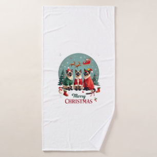 Merry Christmas Three Santa Elf Reindeer Siamese C Bath Towel