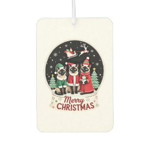 Merry Christmas Three Santa Elf Reindeer Siamese C Car Air Freshener