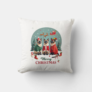 Merry Christmas Three Santa Elf Reindeer Siamese C Cushion