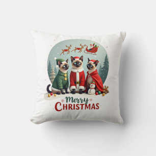 Merry Christmas Three Santa Elf Reindeer Siamese C Cushion
