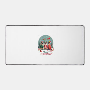 Merry Christmas Three Santa Elf Reindeer Siamese C Desk Mat