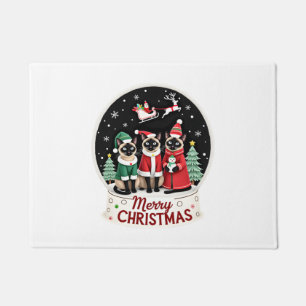 Merry Christmas Three Santa Elf Reindeer Siamese C Doormat