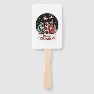 Merry Christmas Three Santa Elf Reindeer Siamese C Hand Fan