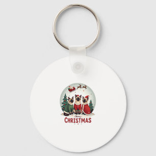Merry Christmas Three Santa Elf Reindeer Siamese C Key Ring