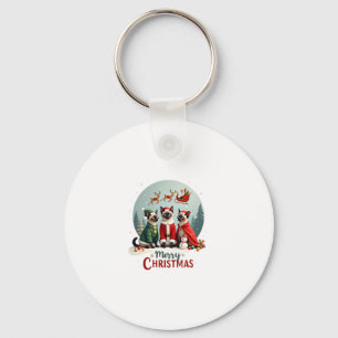 Merry Christmas Three Santa Elf Reindeer Siamese C Key Ring
