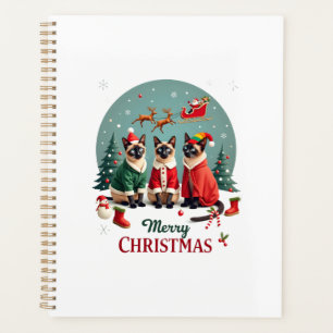 Merry Christmas Three Santa Elf Reindeer Siamese C Planner