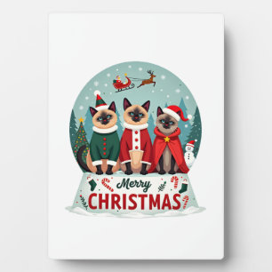 Merry Christmas Three Santa Elf Reindeer Siamese C Plaque