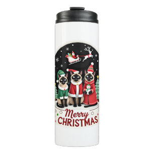 Merry Christmas Three Santa Elf Reindeer Siamese C Thermal Tumbler