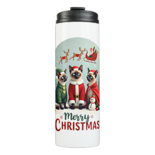 Merry Christmas Three Santa Elf Reindeer Siamese C Thermal Tumbler