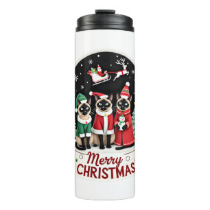 Merry Christmas Three Santa Elf Reindeer Siamese C Thermal Tumbler