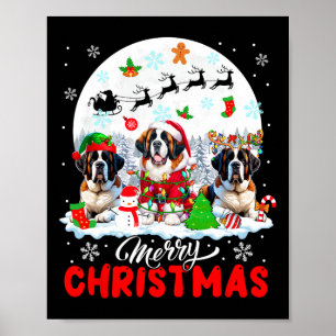 Merry Christmas Three Santa Elf Reindeer St. Berna Poster