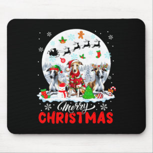 Merry Christmas Three Santa Elf Reindeer Whippets Mouse Pad