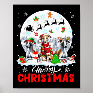 Merry Christmas Three Santa Elf Reindeer Whippets Poster