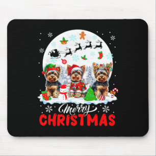 Merry Christmas Three Santa Elf Reindeer Yorkshire Mouse Pad