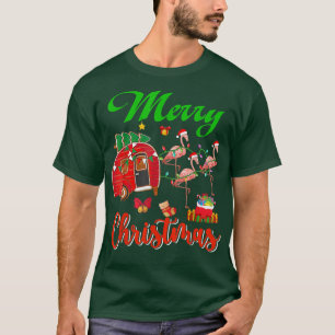 Merry Christmas Three Santa Flamingos Sleigh Campi T-Shirt