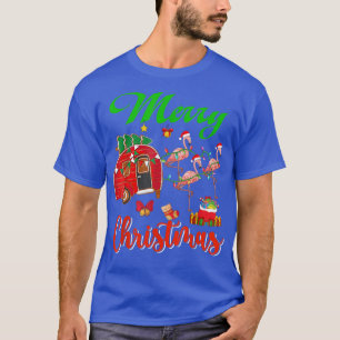 Merry Christmas Three Santa Flamingos Sleigh Campi T-Shirt