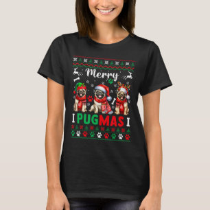 Merry Christmas Three Santa Pugs Colourful Sweater