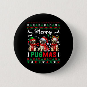 Merry Christmas Three Santa Pugs Colourful Sweater 6 Cm Round Badge