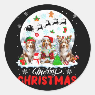 Merry Christmas Three Santa Reindeer Australian Sh Classic Round Sticker