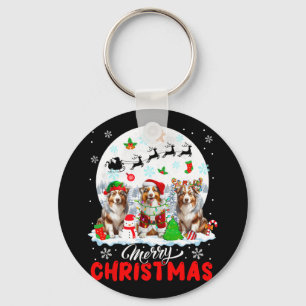 Merry Christmas Three Santa Reindeer Australian Sh Key Ring