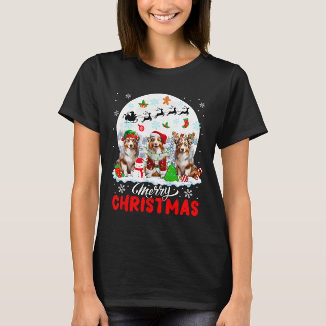Merry Christmas Three Santa Reindeer Australian Sh T-Shirt (Front)