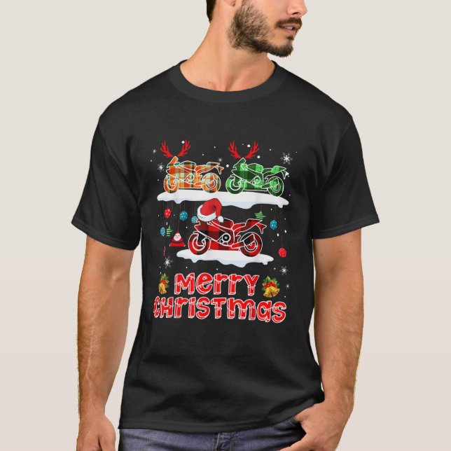 Merry Christmas Three Santa Reindeer Blanket Motor T-Shirt (Front)