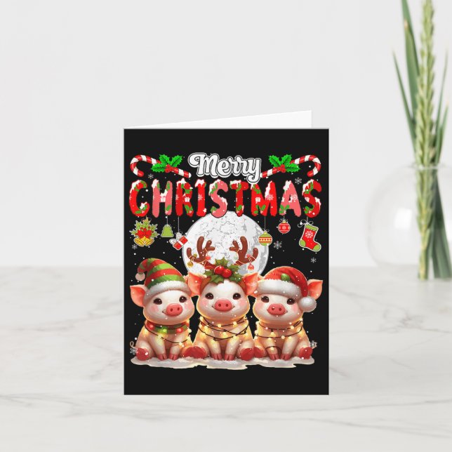 Merry Christmas Three Santa Reindeer Elf Gs Colorf Card (Front)