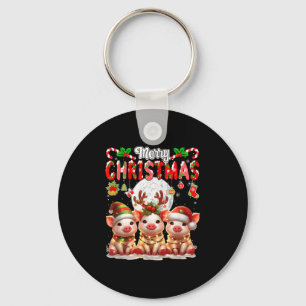 Merry Christmas Three Santa Reindeer Elf Gs Colorf Key Ring