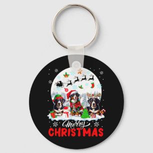 Merry Christmas Three Santa Reindeer Entlebucher M Key Ring