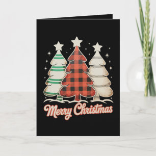 Merry Christmas Three Xmas Trees Buffalo Plaid Card