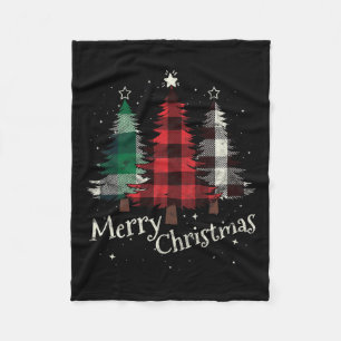 Merry Christmas Three Xmas Trees Buffalo Plaid Wom Fleece Blanket