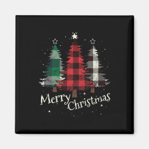 Merry Christmas Three Xmas Trees Buffalo Plaid Wom Magnet