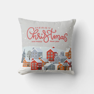 Merry Christmas Throw Pillow   Festive Holiday 