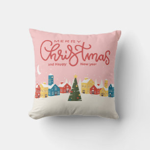 Merry Christmas Throw Pillow   Festive Holiday 