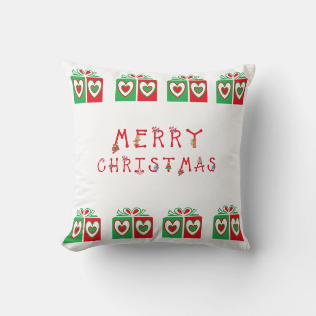 Merry Christmas Throw Pillow For Sofa or Bed (Front)