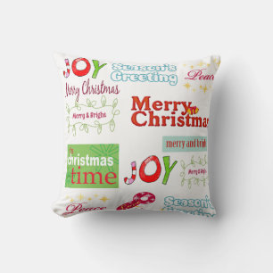 Merry Christmas Throw Pillow, Joy Peace Cushion