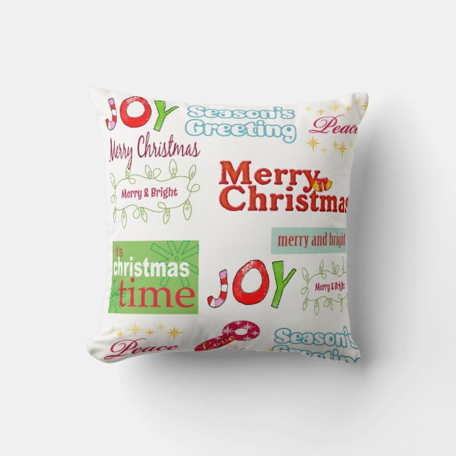 Merry Christmas Throw Pillow, Joy Peace Cushion (Front)