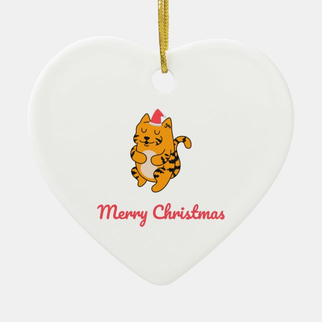 Merry Christmas Tiger Ceramic Ornament (Front)