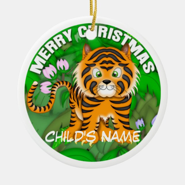 Merry Christmas Tiger Ceramic Tree Decoration (Front)