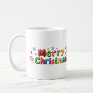 Merry Christmas Tinsel Gold Snowflake Santa Coffee Mug