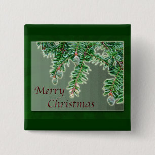 Merry Christmas Tiny Evergreen Cones 15 Cm Square Badge