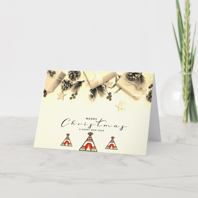 Merry Christmas Tipi Sepia Greeting Card (Front)